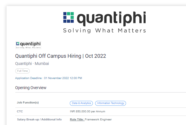 Quantiphi Off Campus Hiring