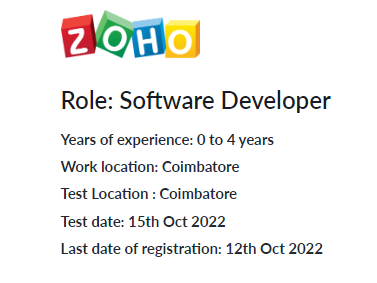 Zoho Corp Mega Fresher & Experience Hiring for Software Developer