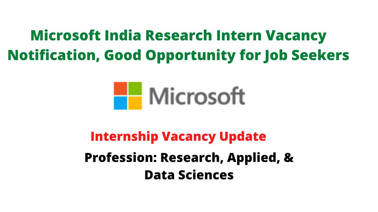 Microsoft India Research Intern Vacancy Notification