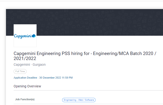 Capgemini Bulk Fresher Network Engineer Recruitment Drive