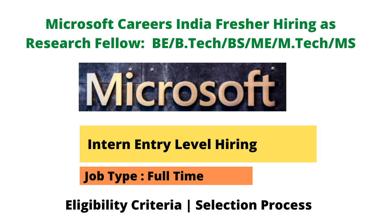 Microsoft Careers India Fresher Hiring as Research Fellow