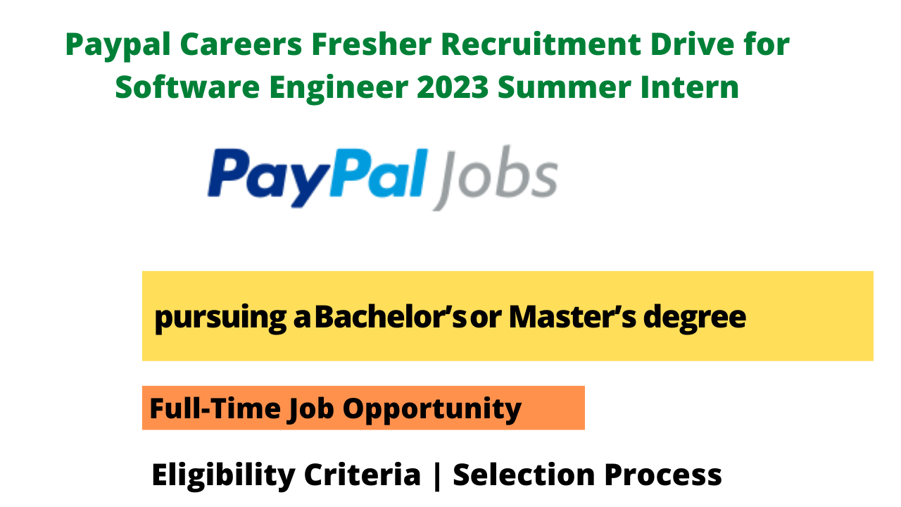 Paypal Careers Fresher Recruitment Drive for Software Engineer 2023 Summer Intern