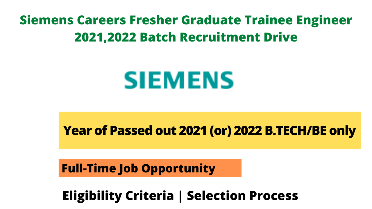 Siemens Careers Fresher Graduate Trainee Engineer