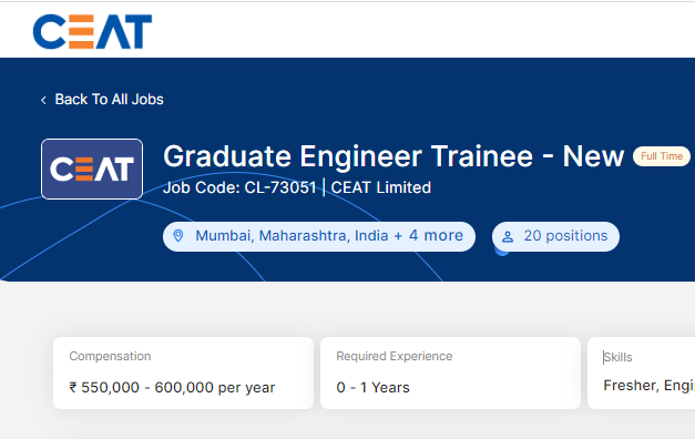 CEAT India Women Candidates Graduate Engineer Trainee Recruitment Drive