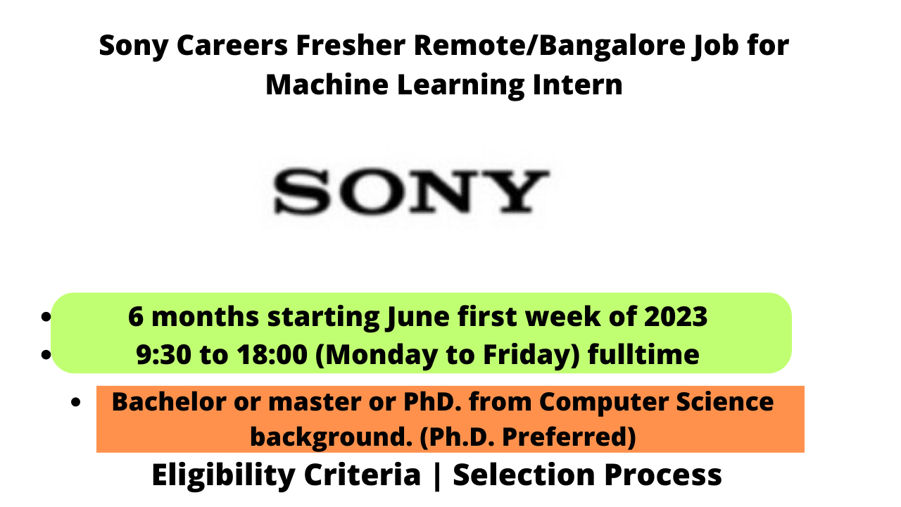 Sony Careers Fresher Remote-Bangalore Job