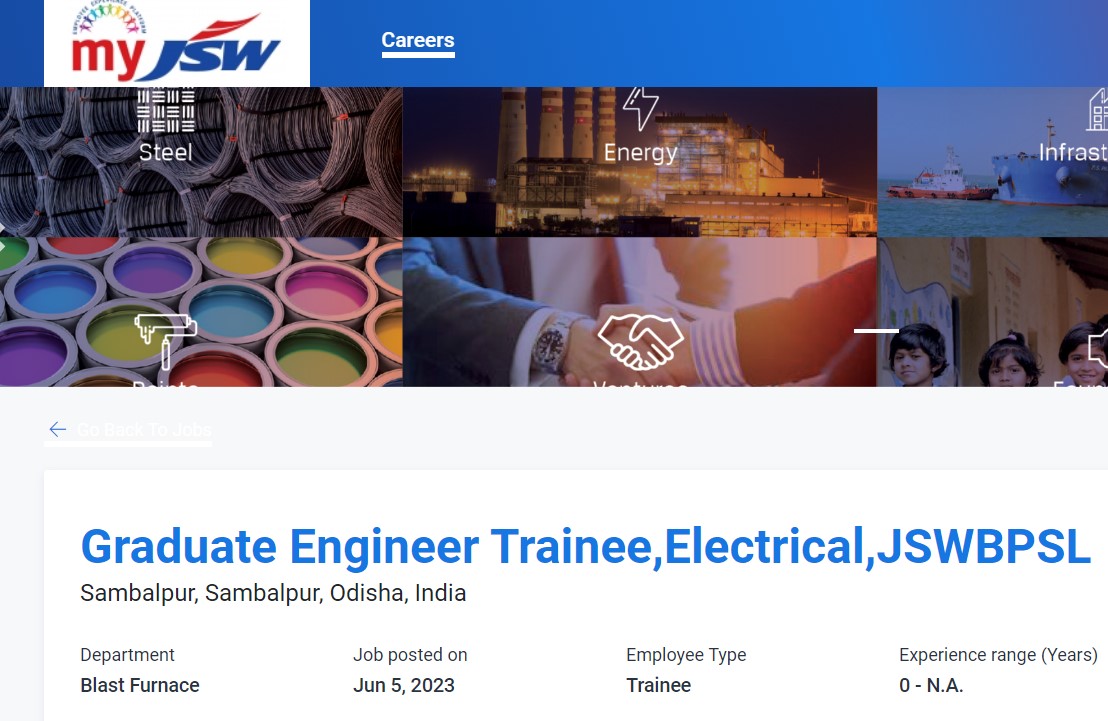 JSW Group Careers Freshers Hiring for Graduate Engineer Trainee